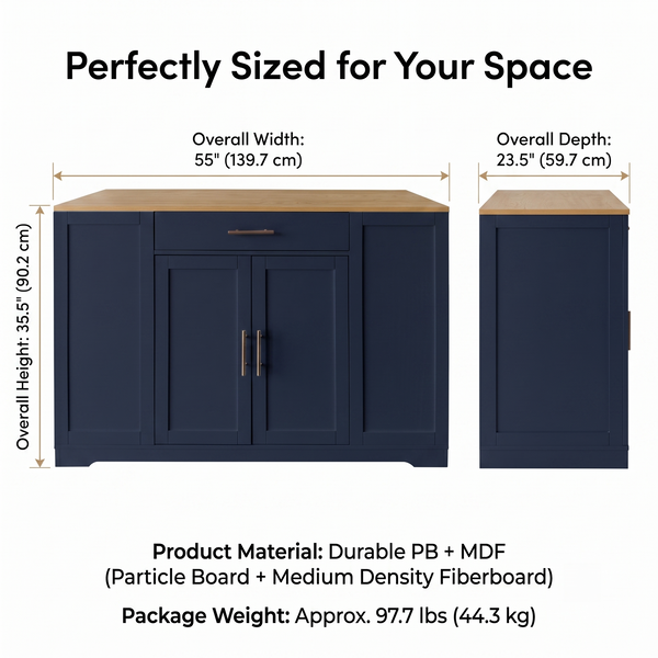 Premium Modern Navy Blue Storage Cabinet & Kitchen Sideboard with Gold Hardware