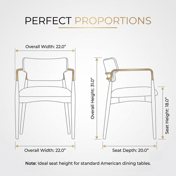 Premium Mid-Century Modern Dining Chair with Solid Ash Wood & Brass-Tone Metal