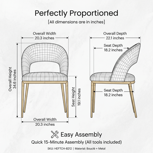 Premium Modern Upholstered Dining Chairs with Curved Cutout Back & Forged Gold Legs (Set of 2)