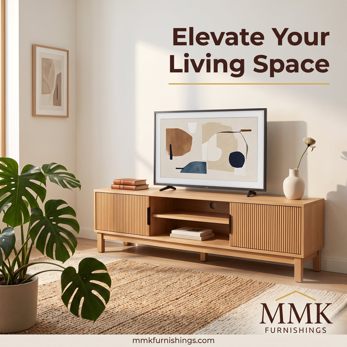 Premium Mid-Century Modern Slatted Wood TV Stand & Media Console
