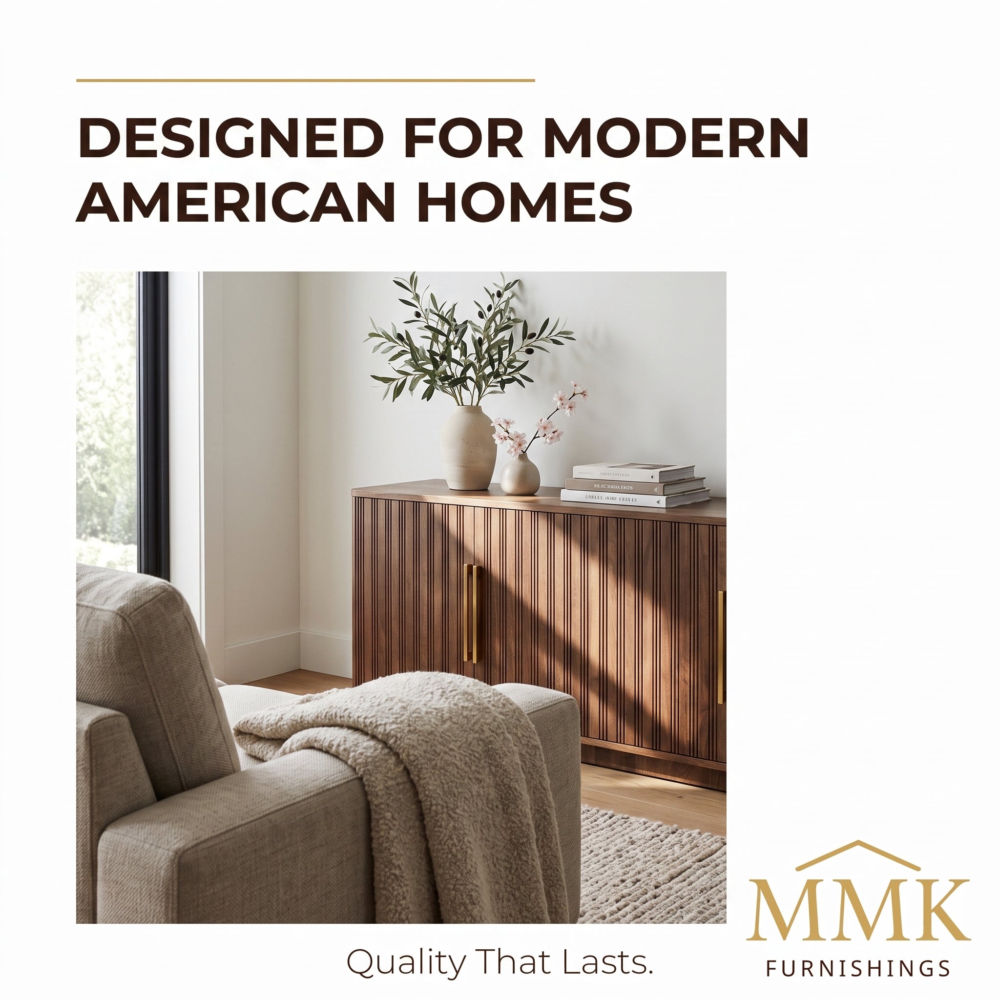 Premium Modern Fluted Walnut TV Stand & Media Console with Gold Hardware