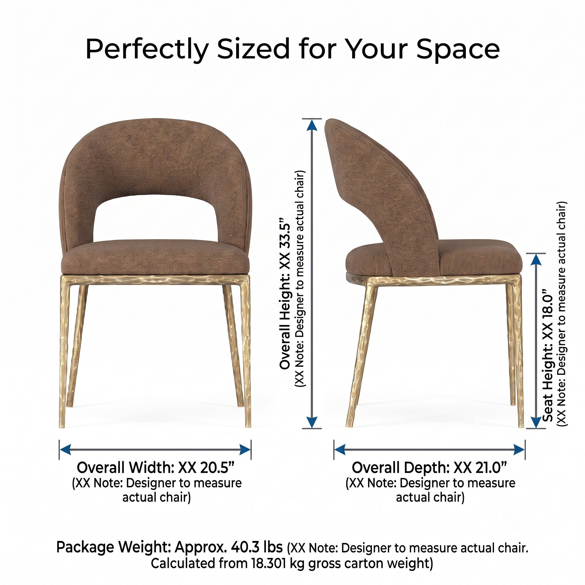 Premium Modern Upholstered Dining Chairs with Curved Cutout Back & Textured Gold Steel Legs (Set of 2)