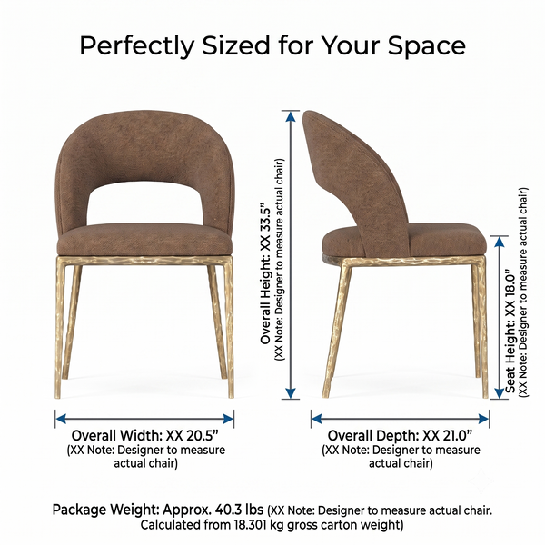 Premium Modern Upholstered Dining Chairs with Curved Cutout Back & Textured Gold Steel Legs (Set of 2)