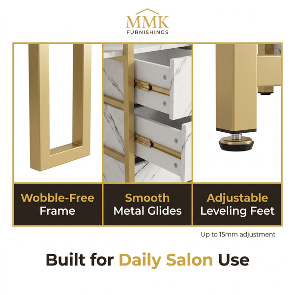 Premium Luxury White Marble & Gold Manicure Table Desk