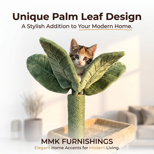 Premium Multi-Level Tropical Palm Tree Cat Tower with Teddy Fleece Condo