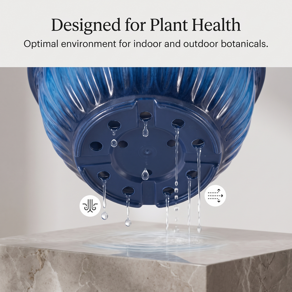 MMK Furnishings Elegant Blue Ribbed Plastic Planter (100% PP Plastic)
