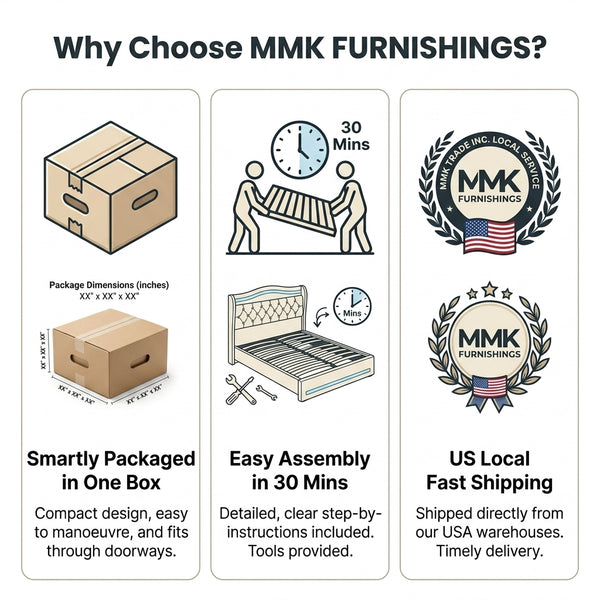 MMK FURNISHINGS Modern Upholstered Velvet Platform Bed Frame with LED Lights & Button-Tufted Headboard