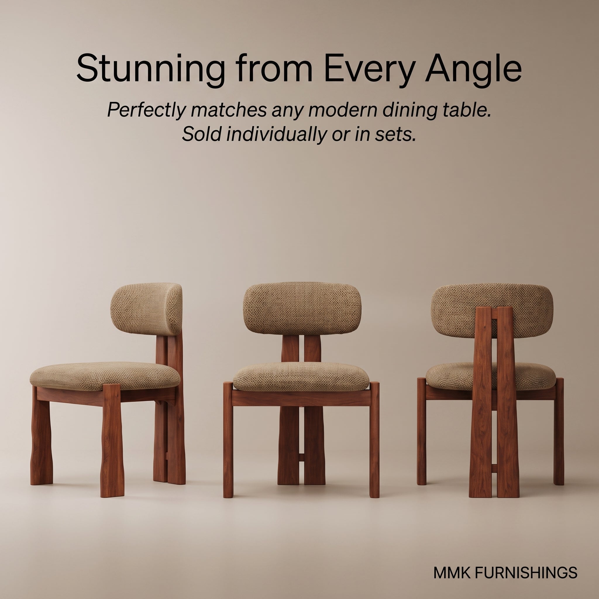 Mid-Century Modern Solid Ash Wood Upholstered Dining Chair