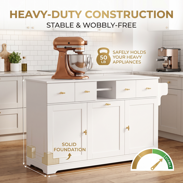 Premium Modern White Storage Cabinet & Kitchen Buffet Sideboard with Gold Hardware