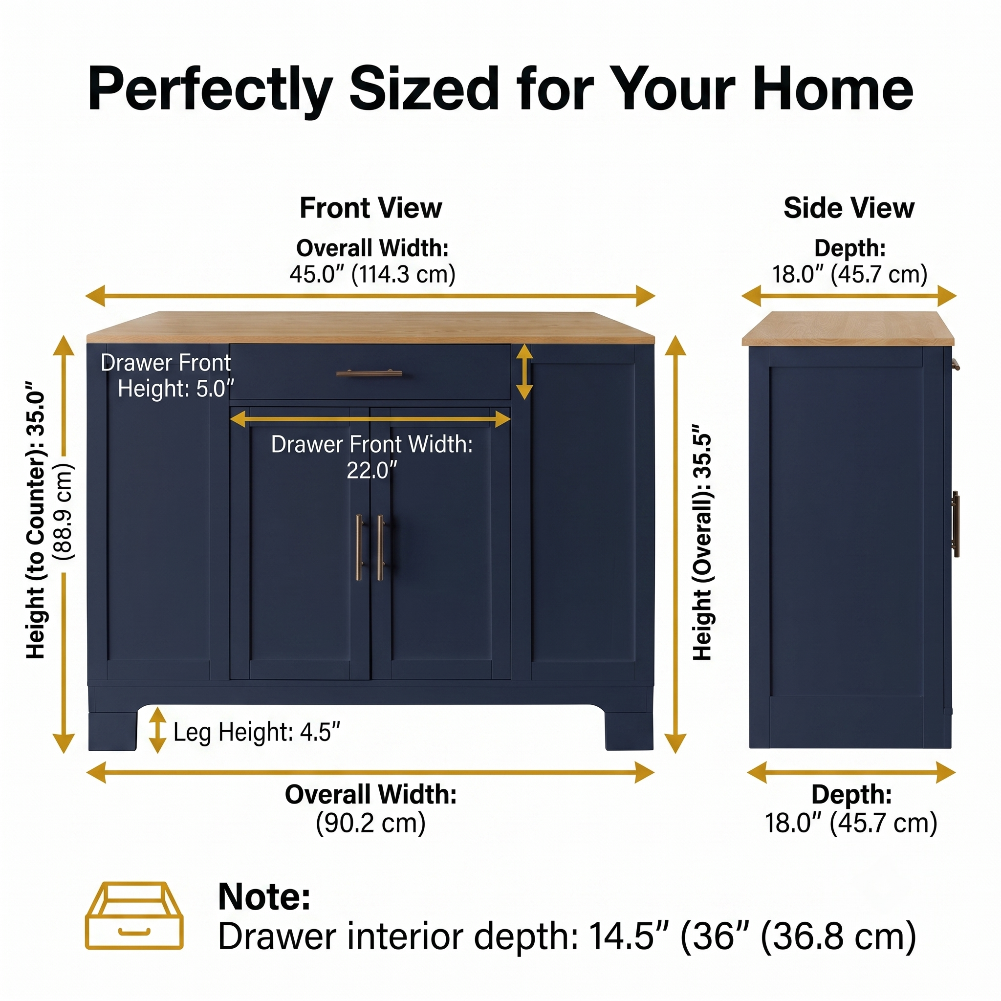 Premium Compact Modern Navy Blue Storage Cabinet & Kitchen Buffet with Gold Hardware