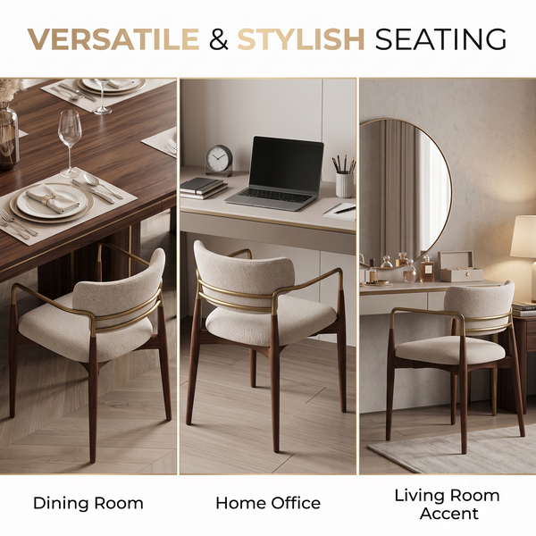 Premium Mid-Century Modern Dining Chair with Solid Ash Wood & Brass-Tone Metal