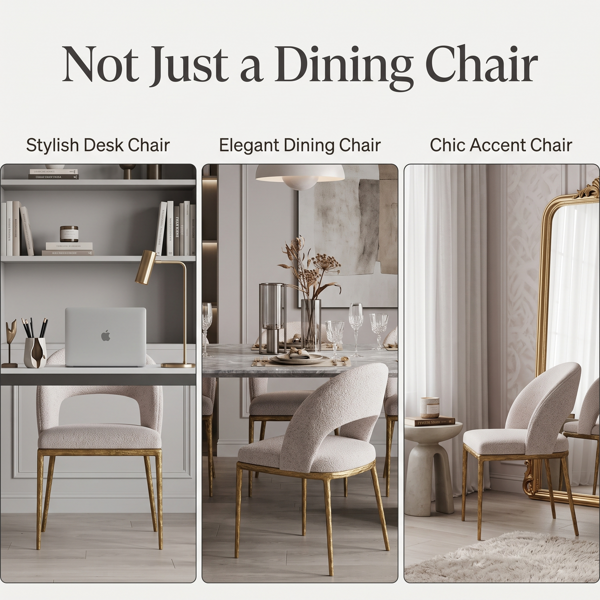 Premium Modern Upholstered Dining Chairs with Curved Cutout Back & Forged Gold Legs (Set of 2)