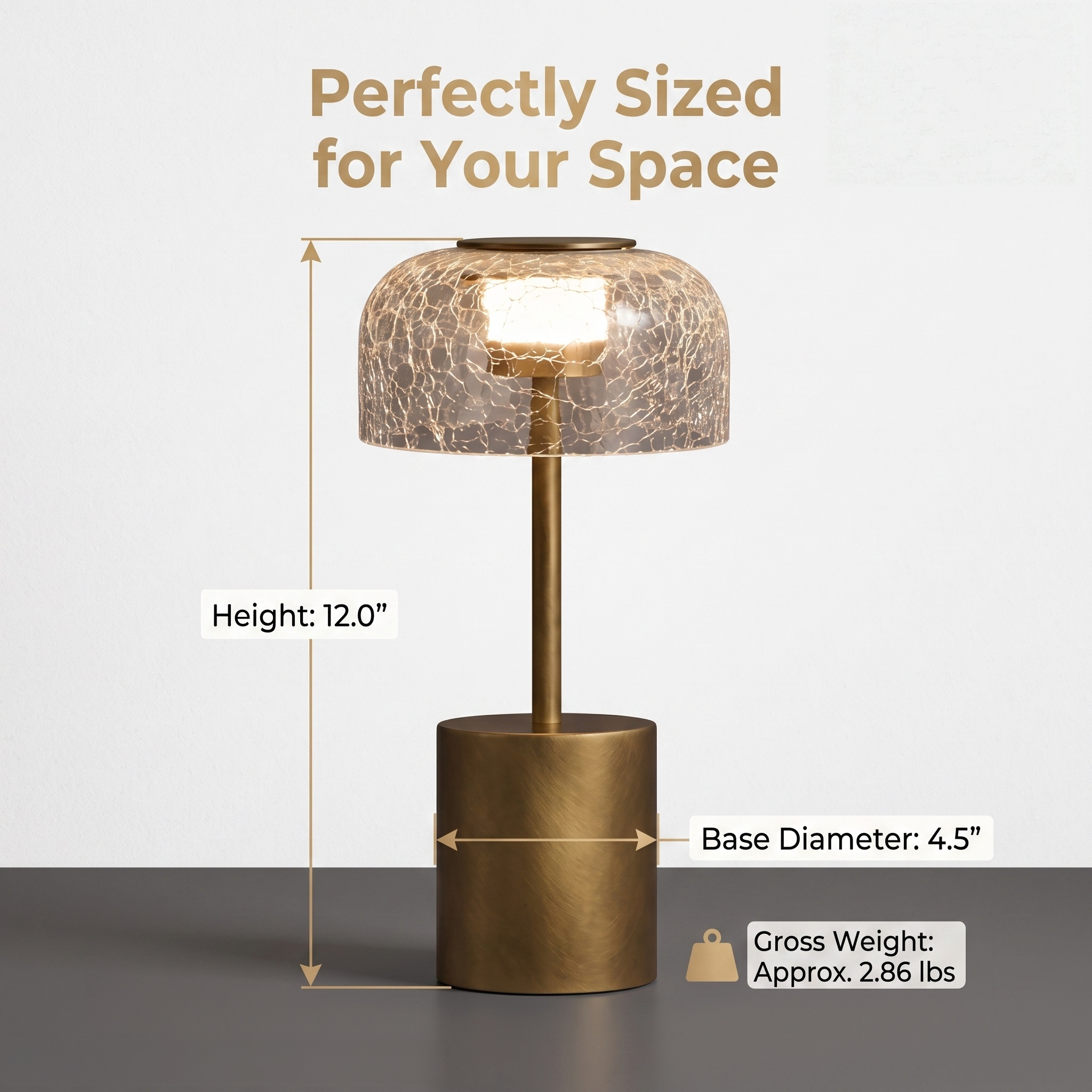 Modern Iron & Crackle Glass Desk Lamp in Brushed Brass