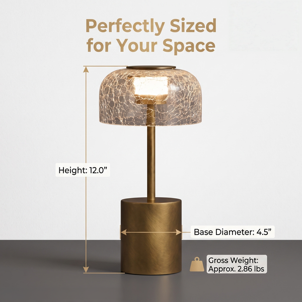 Modern Iron & Crackle Glass Desk Lamp in Brushed Brass
