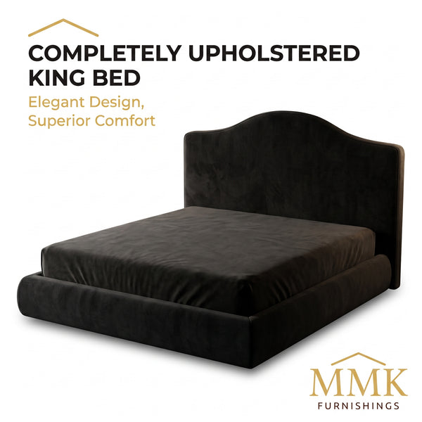 Premium King Completely Upholstered Lift-Up Storage Bed with Curved Headboard - Black