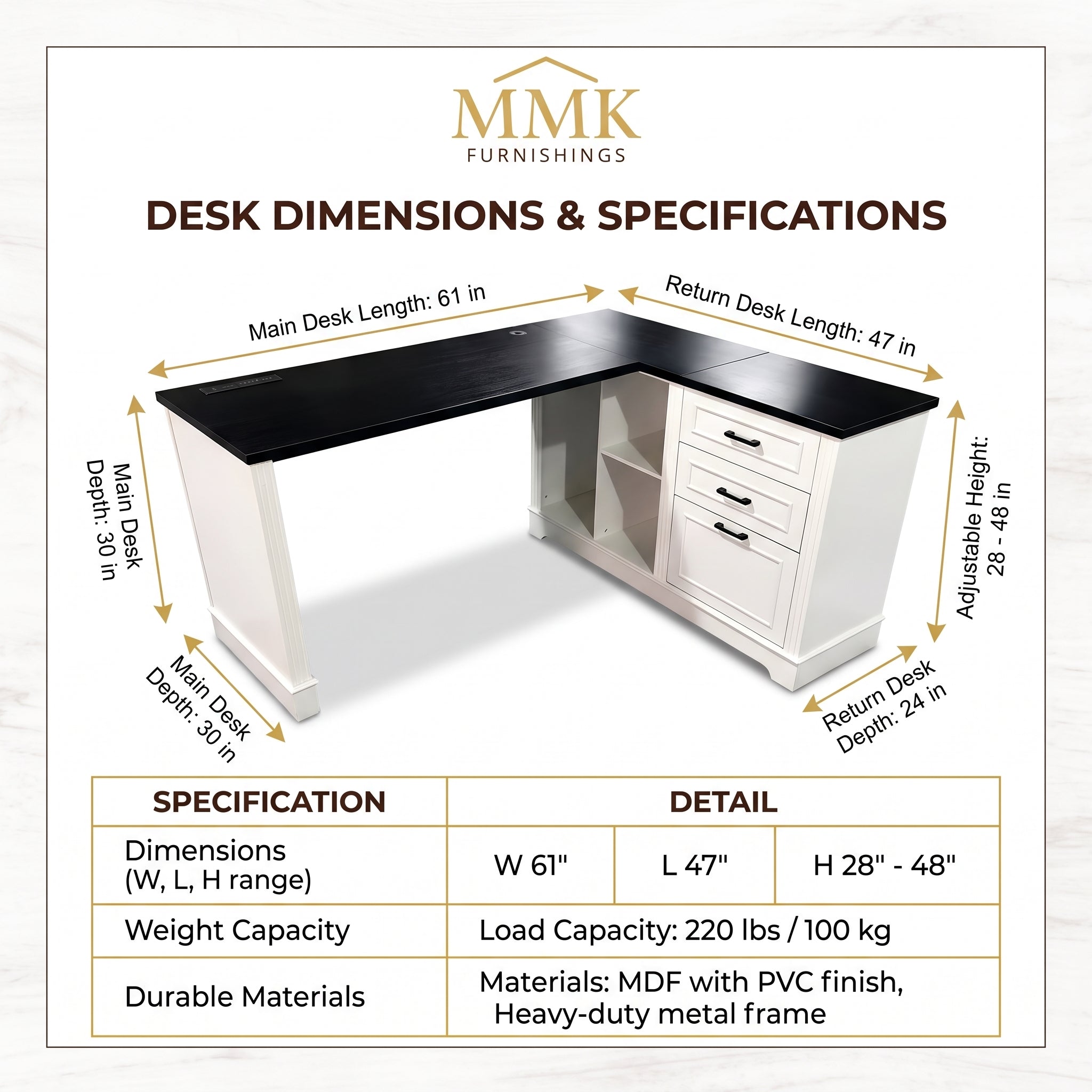 Premium 61" Two-Tone L-Shaped Home Office Desk with Storage & Ergonomic Lift Mechanism