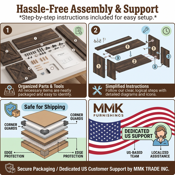 MMK FURNISHINGS Rustic Farmhouse Wood TV Stand with X-Pattern Cabinets & Open Shelves